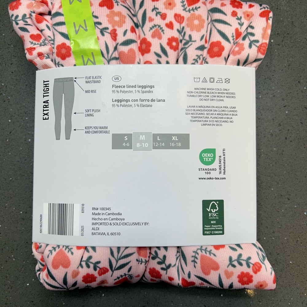 Serra Pink Floral Fleece Lined Leggings, size S and M - Picture 6 of 7